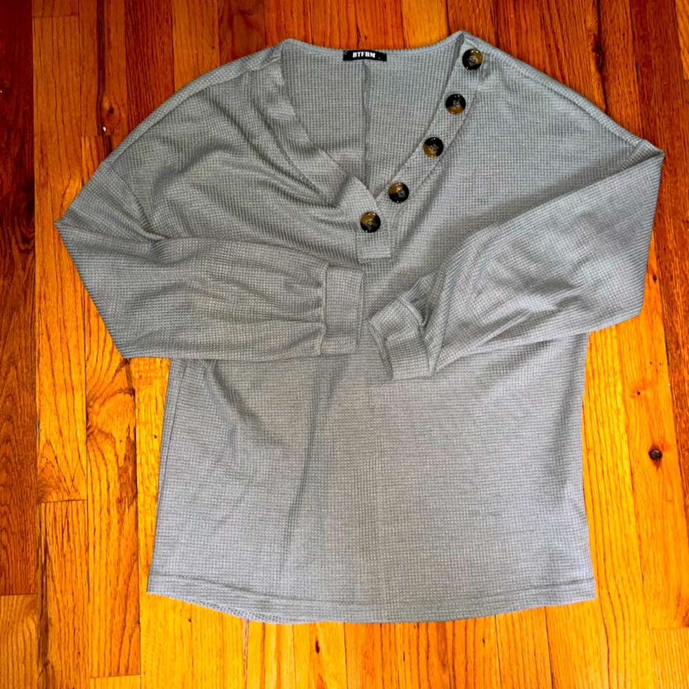 Army Green Waffle Knit Top Size L